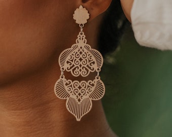 Laser Cut Plywood Dangle Earrings, Lightweight Wood Jewelry