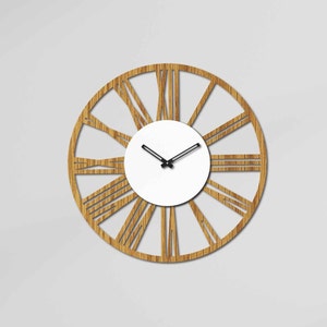 Oak White, Wood Wall Clock, Roman Numerals, Laser Cut, Decorative Wall Clock, Wooden Clock, Wall Hangings Home, Modern wall Clock