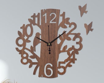 Reloj de pared de madera Pájaro Naturaleza Corte por láser Reloj de pared decorativo Reloj de madera Tapices de pared Reloj de pared de animales para el hogar Reloj moderno / Espesor: 3 mm