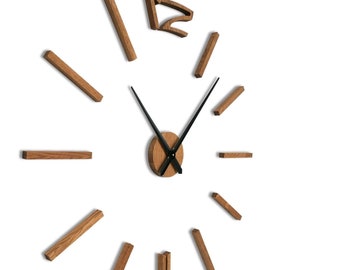 Große 3D Effekt Wanduhr Holz Wanduhr Stille Große Uhr Durchmesser Minimalistische Eichenholz Uhr Übergroße 3D Wand Moderne Uhr DIY