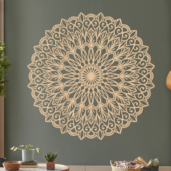 Elegante mandala de madera, decoración de arte de pared de madera, flor, decoración de interiores, arte de pared de madera mandala, decoración de la sala de estar del panel de pared de madera del dormitorio