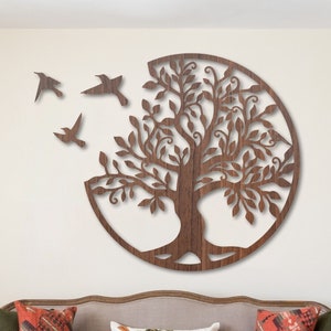 Elegant Wooden Exclusive Wood Wall Art Decor Flower Wall Hanging Mandala Wood Wall Art Bedroom Wood Wall Panel Living Room, Tree Of Life Walnut