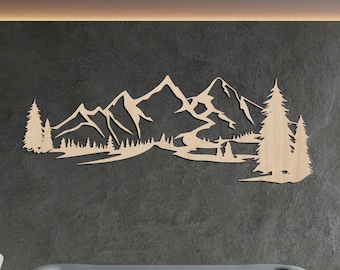Art mural montagne suspendu en bois Décoration de montagne Grande décoration murale en bois Décorations murales nature et forêt Art en bois mural