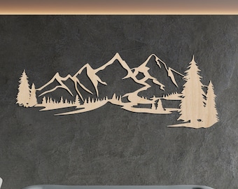 Wooden Mountain Wall Art: Large Forest Landscape Decor