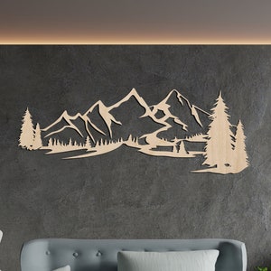 Mountain Wall Art Wooden Hanging Mountain Decoration Large Wall Decor from Wood Home Handing Decorations Nature and Forest Wall Wooden Art