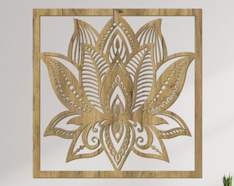 Fiore di loto, Arte da parete, Decorazione in legno, Appeso a parete, Decorazione in legno, Decorazione soggiorno, Grande decorazione in legno, Pannello a parete, Yoga