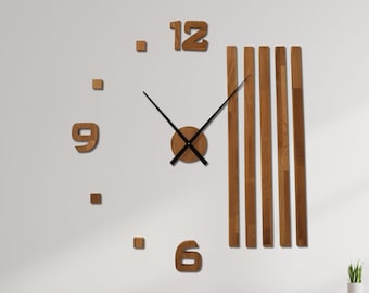 Wall Clock Wooden Wall Clock Silent Large Desing Clock Diameter Minimalist Oak Wood Clock Oversized 3D Wall Modern Clock DIY