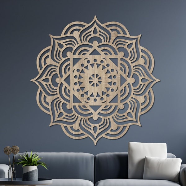 Flower Mandala Wood Wall Art: Large Geometric Wall Hanging