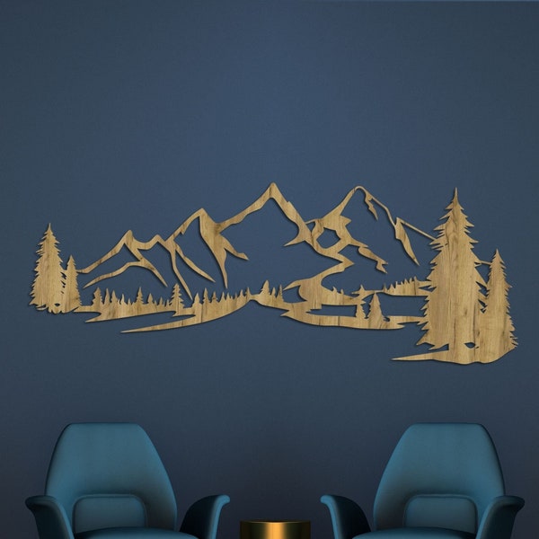 Art mural montagne suspendu en bois Décoration de montagne Grande décoration murale en bois Décorations murales nature et forêt Art en bois mural