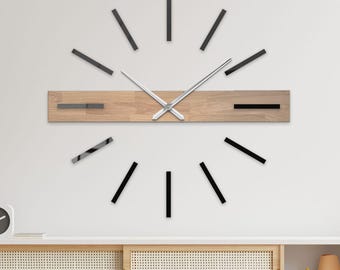Modern Oak Wall Clock, Minimalist Wood Decor, Large Silent Timepiece
