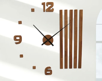 Horloge murale en bois, silencieuse, grand design, diamètre minimaliste, en bois de chêne, surdimensionnée, 3D, moderne, DIY