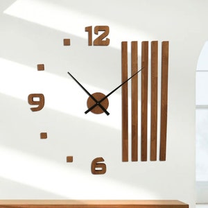 Horloge murale en bois, silencieuse, grand design, diamètre minimaliste, en bois de chêne, surdimensionnée, 3D, moderne, DIY image 1