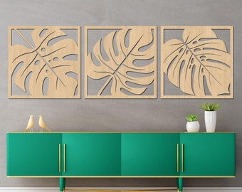 Laser-Cut Monstera Leaf Wood Wall Art: Tropical Decor