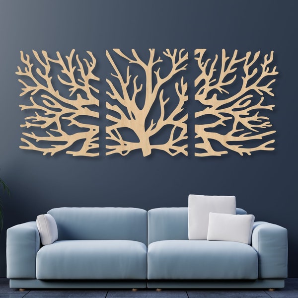 Boomtakken wanddecoratie, Levensboom wanddecoratie, houten wanddecoratie, set van 3 boompanelen, boomdecoratie, houten wandpaneel