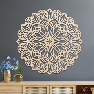 Art mural mandala en bois - Panneau de bois géométrique découpé au laser, décoration bohème, cadeau en bois naturel
