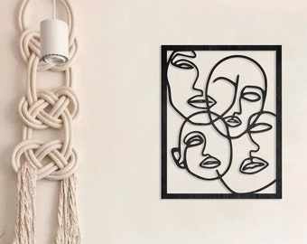 Art mural minimaliste Art minimaliste Décoration faciale Ligne Art mural Femme Visages Mur En bois Art Décoration Panneaux Ligne Minimal Hangling Art mural