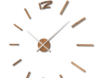 Grande horloge murale à effet 3D, horloge murale en bois silencieuse, grande horloge de diamètre, minimaliste, horloge en bois de chêne, horloge murale 3D surdimensionnée, moderne, bricolage