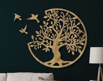 Elegantes, exklusives Holz-Wandkunst-Dekor, Blumen-Wandbehang, Mandala-Holz-Wandkunst, Schlafzimmer, Holz-Wandpaneel, Wohnzimmer, Baum des Lebens