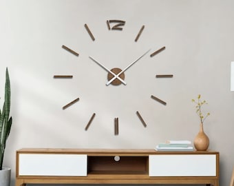 Horloge murale en bois de chêne, grande horloge murale en bois à effet 3D, silencieuse, grande horloge de diamètre, horloge minimaliste en bois de chêne, murale surdimensionnée, horloge moderne à faire soi-même
