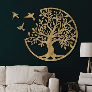 Elegant Wooden Exclusive Wood Wall Art Decor Flower Wall Hanging Mandala Wood Wall Art Bedroom Wood Wall Panel Living Room, Tree Of Life Gold Oak