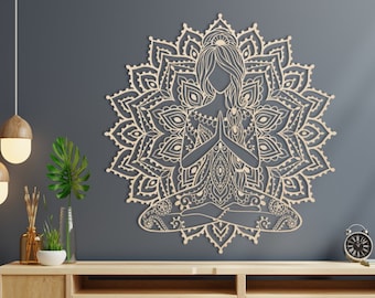 Chica mujer Hada de las flores Yoga pared de madera decoración colgante de pared del hogar diseño rústico Boho belleza natural para su espacio vital decoración Bohoins