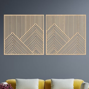 Hölzerne Kunst Geometrische Berglinien Holz Wand Kunst Dekor-Panel 2er-Set Holzwand im Wohnzimmer Große Berg Wand Kunst Über Bett-Dekor