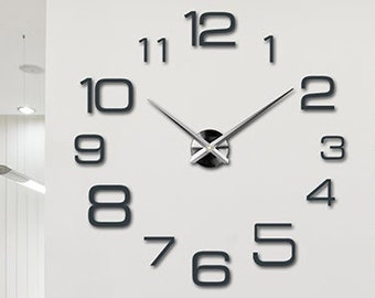 Grande horloge murale moderne en maillet, horloge murale 3D, décoration de maison, horloge murale miroir, horloge 3D moderne en acrylique pour les propriétaires, horloge de salon