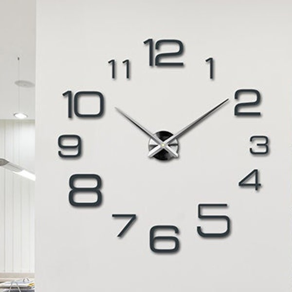 Grande horloge murale moderne en maillet, horloge murale 3D, décoration de maison, horloge murale miroir, horloge 3D moderne en acrylique pour les propriétaires, horloge de salon