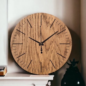 Minimalism Oak Plywood Wall Clock Engraving Laser Cut Decor Wall Clock Wooden Wall Hangings Home Clock Modern | Thicknes: 3.6 mm / 0.14 inch