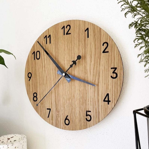 Horloge murale en bois Horloge murale de cuisine Grande horloge murale pour mur Horloge en bois Horloge murale Horloge murale moderne en bois Chiffres | Epaisseur : 3,6 mm