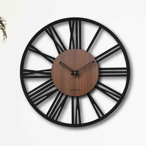 Black - wenge  Wood Wall Clock, Roman Numerals, Laser Cut, Decorative Wall Clock, Wooden Clock, Wall Hangings Home, Modern wall Clock
