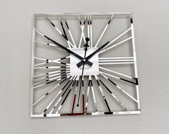 Silver Wall Clock, Mirror Clock, Laser Cut, Decorative Wall Clock, Plexiglass Clock, Wall Hangings Home, Elegant Modern Clock