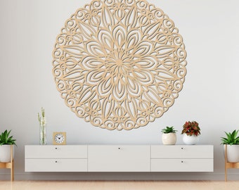 Elegant Wooden Mandala Wall Art: Laser Cut Flower Decor