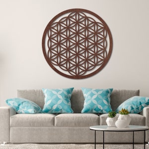 Mandala fleur de vie en bois, grande décoration murale pour salon, oeuvre d'art en bois mandala fleur de vie, grande décoration murale, cadeau pour elle Marron