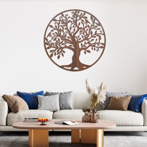 Levensboom kunst aan de muur, hout kunst decor, houten wanddecoratie, hangende muur binnen, houten levensboom, houten boom muur kunst thuis Walnut