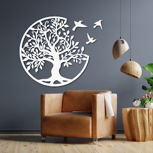 Elegant Wooden Exclusive Wood Wall Art Decor Flower Wall Hanging Mandala Wood Wall Art Bedroom Wood Wall Panel Living Room, Tree Of Life White