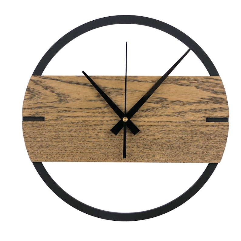 Modern Oak Wooden Wall Clock, Silent 3D Design, Large Rustic Clock - Etsy
