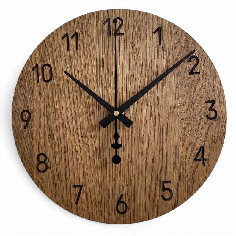 Reloj de pared Reloj de pared de madera Cocina Reloj de pared grande para pared Reloj de madera Reloj de pared Reloj de pared moderno de madera Números / Espesor: 3,6 mm Wax oil: DARK 3073