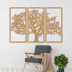 Ensemble de 3 panneaux décoratifs muraux en bois, arbre de vie, art mural en bois, décoration d'intérieur, arbre de vie suspendu, oeuvre d'art unique image 5