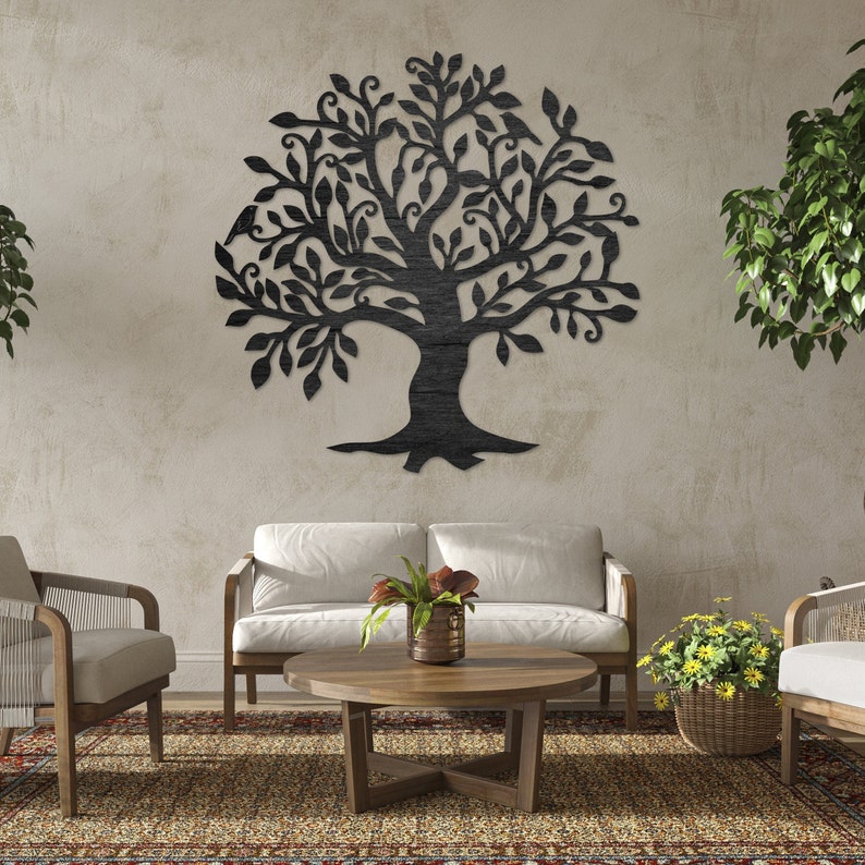 Branches Tree Wall Decor Wood Wall Art Wooden decoration Tree of life Wood tree Home Decoration Painting on a wood wall Black