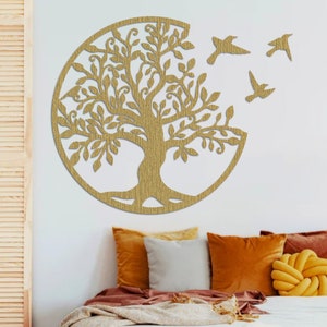 Décoration murale en bois Arbre de vie à suspendre pour la maison, design bohème rustique en bois, élégance et beauté naturelle pour votre espace de vie bohèmes Gold