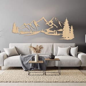 Decorazione da Parete con Montagne in Legno | Decorazione da Parete in Legno | Decorazione da Parete Grande | Arte in Legno per la Casa