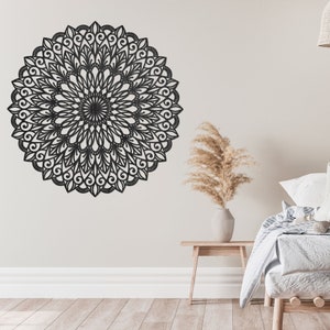 Elegant Wooden Mandala, Wood Wall Art Decor, Flower, Interior decoration, Mandala Wood Wall Art, Bedroom Wood Wall Panel Living Room Decor Black