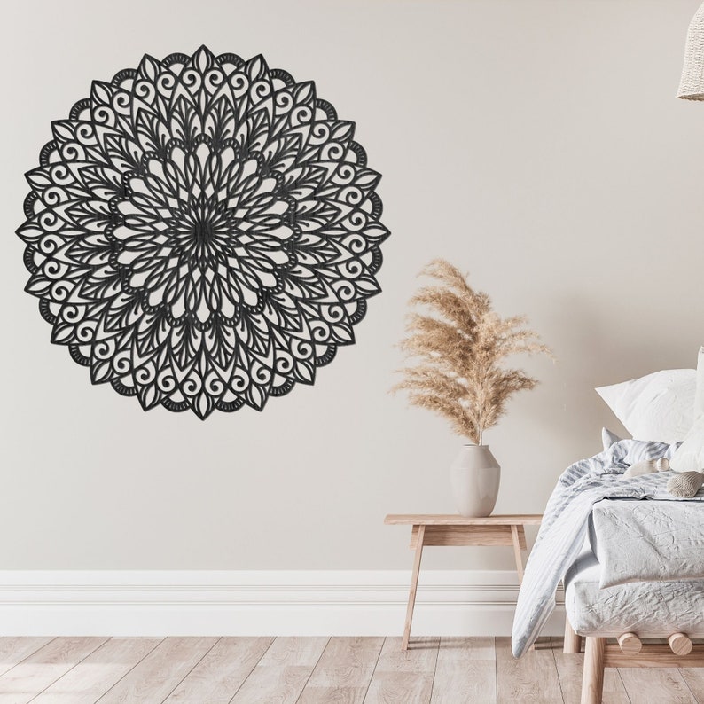 Élégant mandala en bois, décoration d'art murale en bois, fleur, décoration d'intérieur, art mural mandala en bois, panneau mural en bois pour chambre à coucher, décoration de salon Black