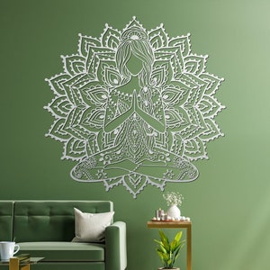 Fille femme fleur fée yoga bois mur maison tenture murale décoration rustique bohème design beauté naturelle pour votre espace de vie décoration bohème image 9