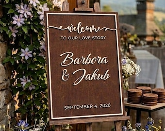 Custom 3D Wooden Wedding Welcome Sign, Personalized Reception Decor, Love Story Entrance Sign
