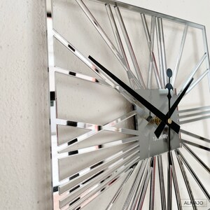 wall clock, living room clock, decorative clock, elegant clock, wall decoration, modern clock, mirror clock, silver clock, mirror silver, plexiglass clock