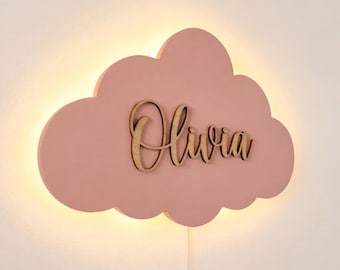 Personalized Cloud LED Wall Light: Custom MDF Night Light for Nursery, Battery Operated
