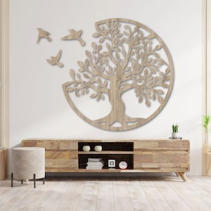 Elegant Wooden Exclusive Wood Wall Art Decor Flower Wall Hanging Mandala Wood Wall Art Bedroom Wood Wall Panel Living Room, Tree Of Life Oak Sonoma