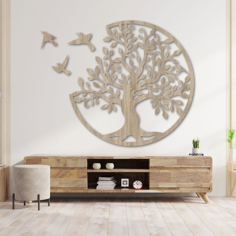 Elegantes, exklusives Holz-Wandkunst-Dekor, Blumen-Wandbehang, Mandala-Holz-Wandkunst, Schlafzimmer, Holz-Wandpaneel, Wohnzimmer, Baum des Lebens Bild 7